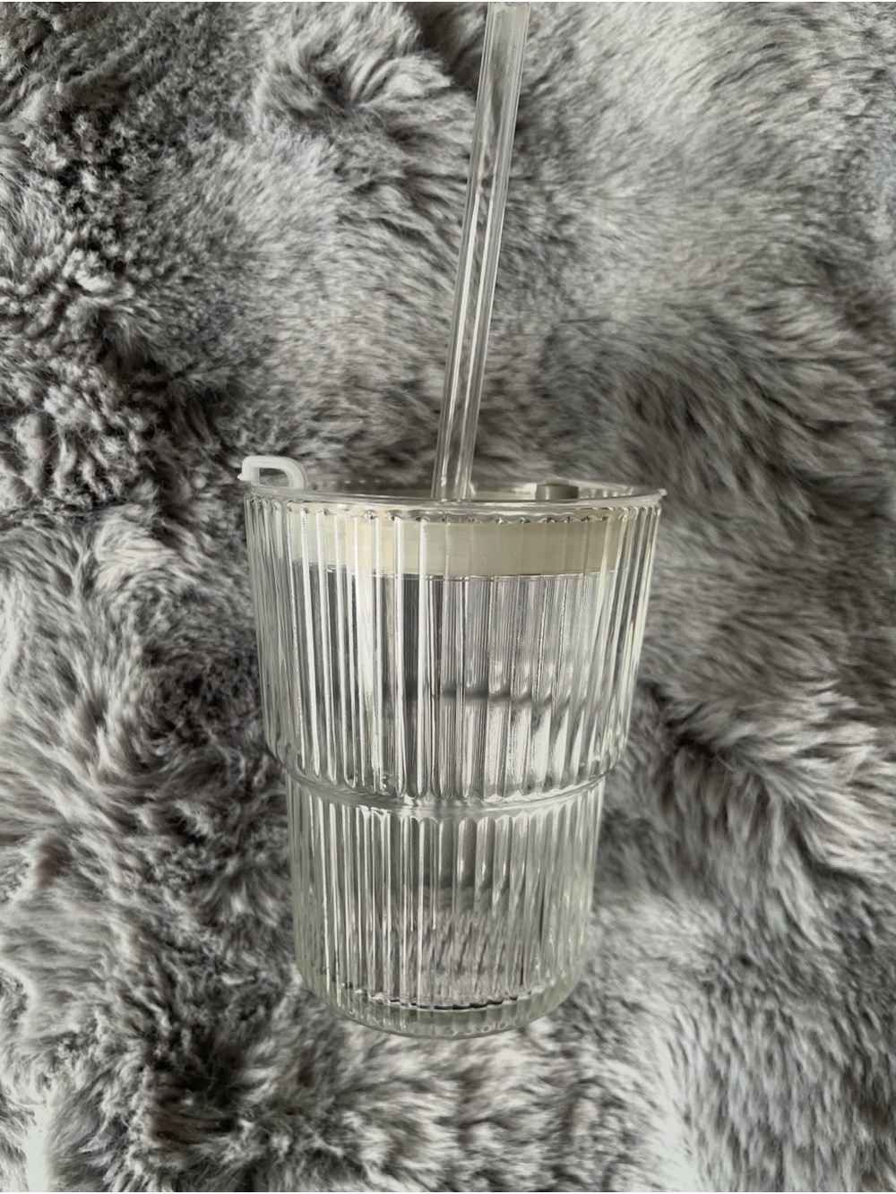 Clear Ribbed Double-Wall Glass Tumbler with Straw - Clear